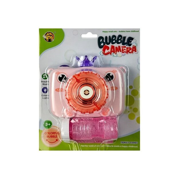 Camera blows soap bubbles Battery Pink Bubble Generator