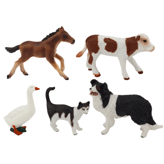 Rural Animals Figure Set 5 Pieces Horse Cow Cat Goose Dog 1