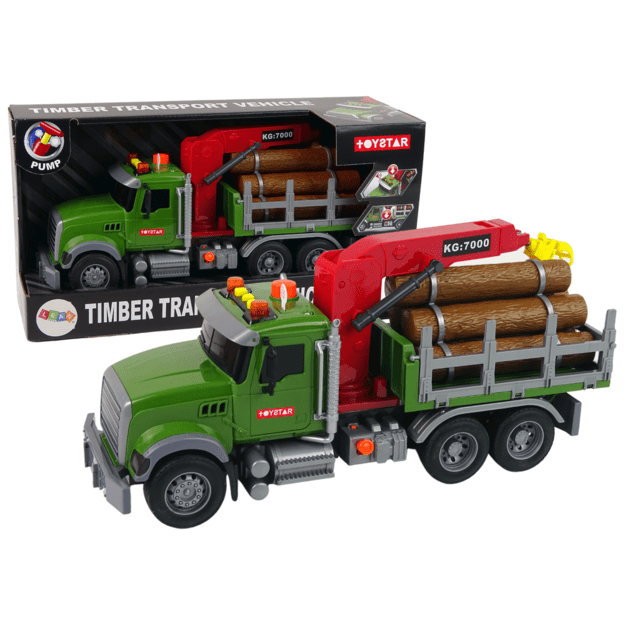 Sunkvežimio automobilinis kranas, gabenantis medienos rąstus Garsas