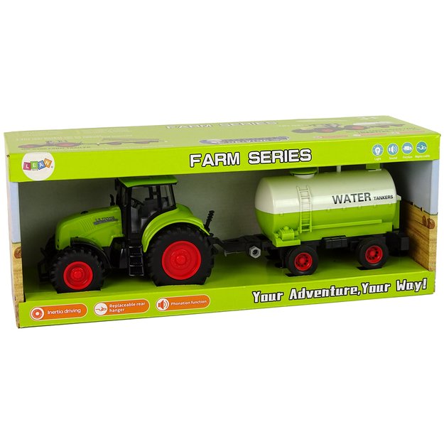 Tractor With Big Wheel Trailer Green Farm