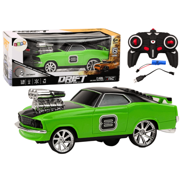 Nuotolinio valdymo automobilis 1:18 Driftas 360 Žibintai Garsai Žalia