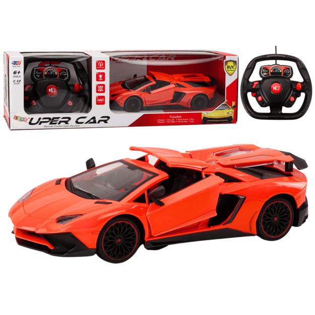 RC sportinis automobilis 1:12, atidaromos durys, oranžinė spalva