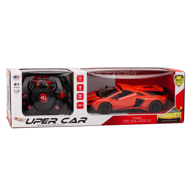 RC sportinis automobilis 1:12, atidaromos durys, oranžinė spalva 8