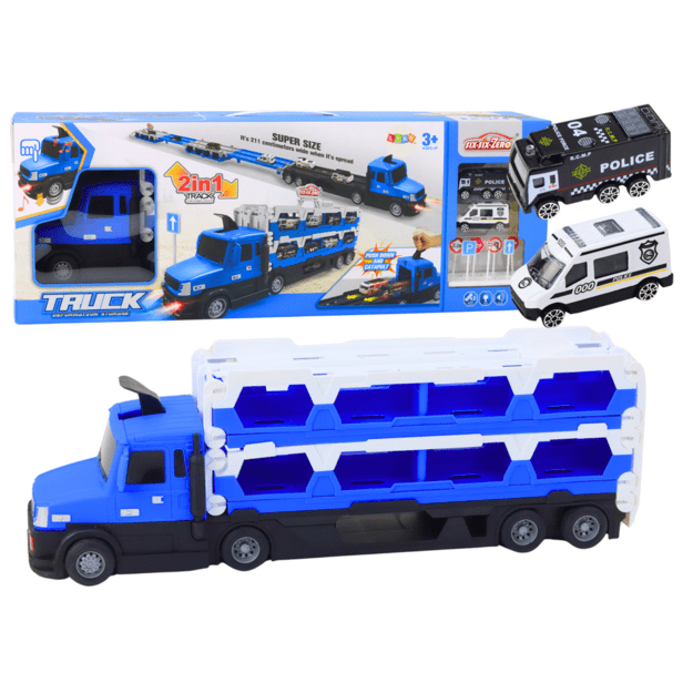 Lora Vilkikų lenktynių trasa 2in1 Šviesos garsai Ženklai Automobiliai Mėlyna