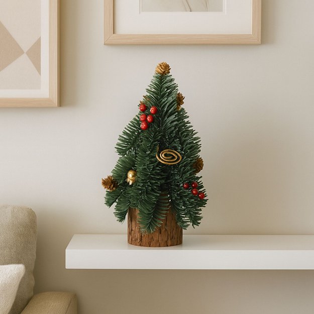 Decorative Christmas Tree on a Trunk Red Rowan Cones 38 x 15 cm 2