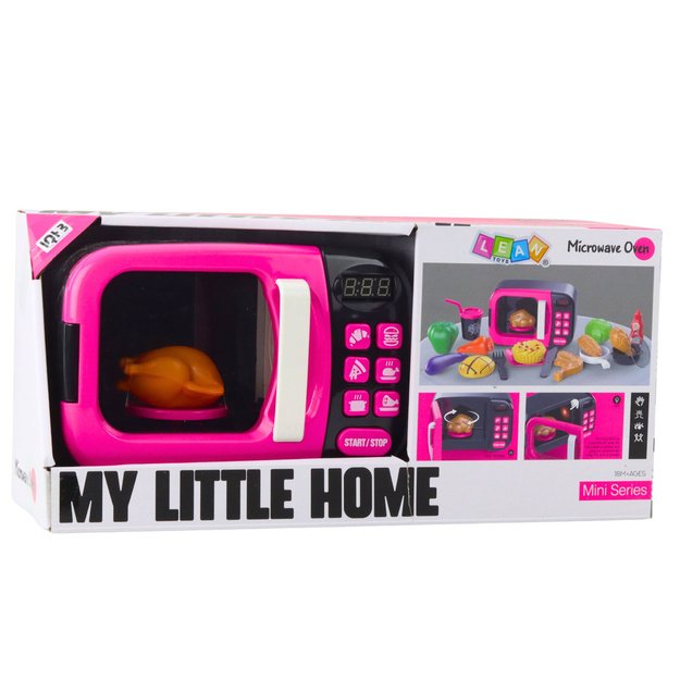 Microwave Toy For Kids Food 360 Rotation Lights Sounds Pink 4