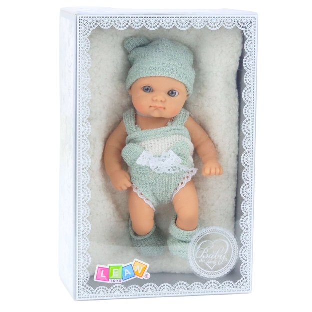 Baby Doll with Blanket, White and Gray Outfit, Hat, 18 cm 3