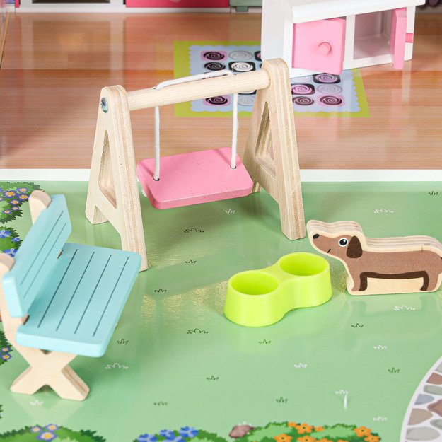 Lulilo Gardeno medinis lėlių namelis su sodo baldais 70 cm rožinis LED 9