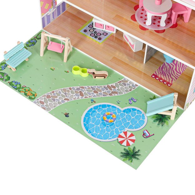 Lulilo Gardeno medinis lėlių namelis su sodo baldais 70 cm rožinis LED 6