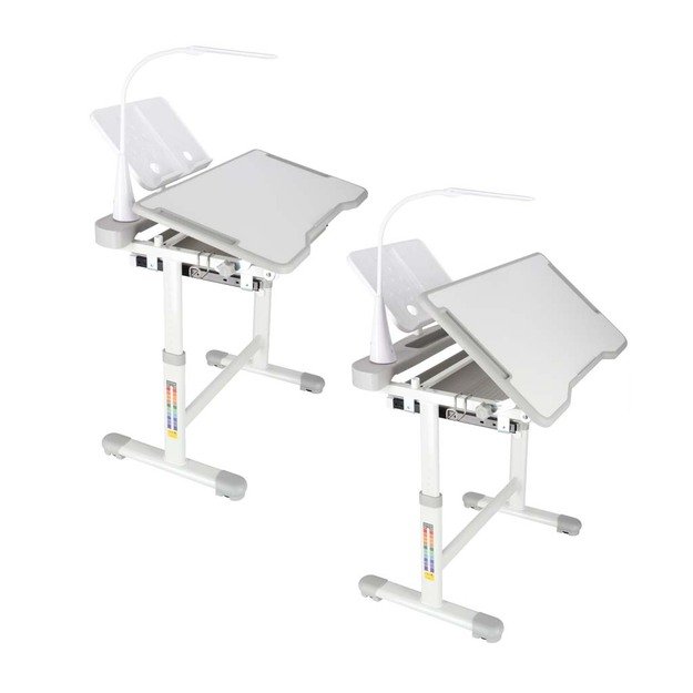 Vaiki&scaron;kas ra&scaron;omasis stalas su stalčiumi, kėdė, lempa, pilka 6