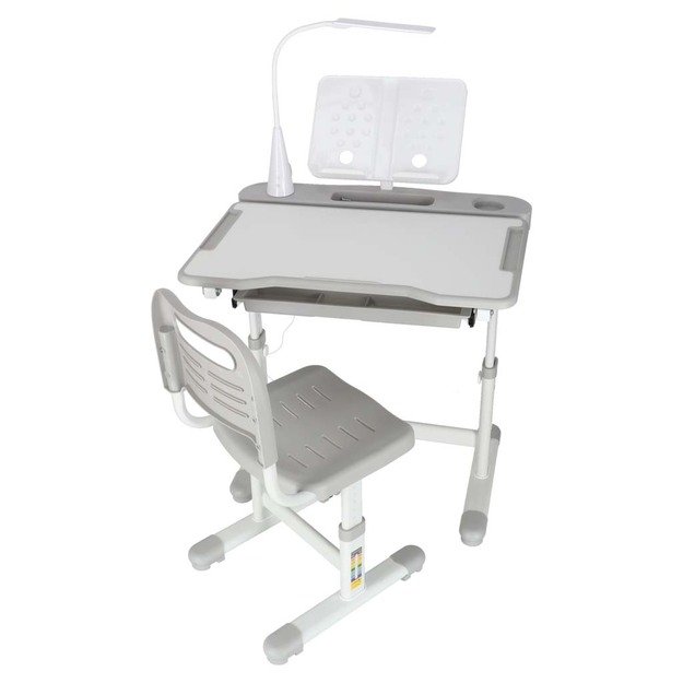 Vaiki&scaron;kas ra&scaron;omasis stalas su stalčiumi, kėdė, lempa, pilka 1