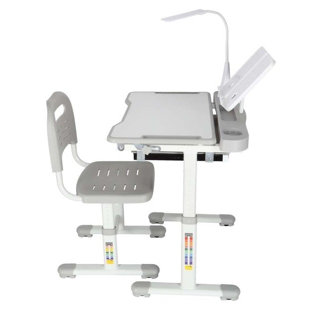 Vaiki&scaron;kas ra&scaron;omasis stalas su stalčiumi, kėdė, lempa, pilka 3