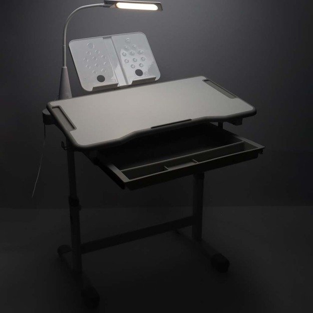 Vaiki&scaron;kas ra&scaron;omasis stalas su stalčiumi, kėdė, lempa, pilka 10