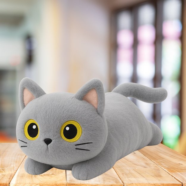 Plush Mascot Cuddly Toy Cat Gray Big Eyes 45cm 1