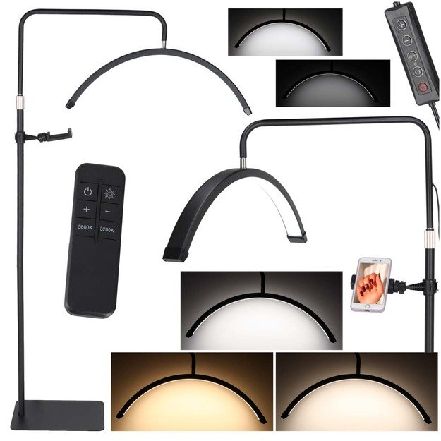 Blakstienų priauginimo lempa LED 36W reguliuojama kosmetikos be &scaron;e&scaron;ėlių lanko juoda