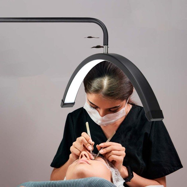 Blakstienų priauginimo lempa LED 36W reguliuojama kosmetikos be &scaron;e&scaron;ėlių lanko juoda 13