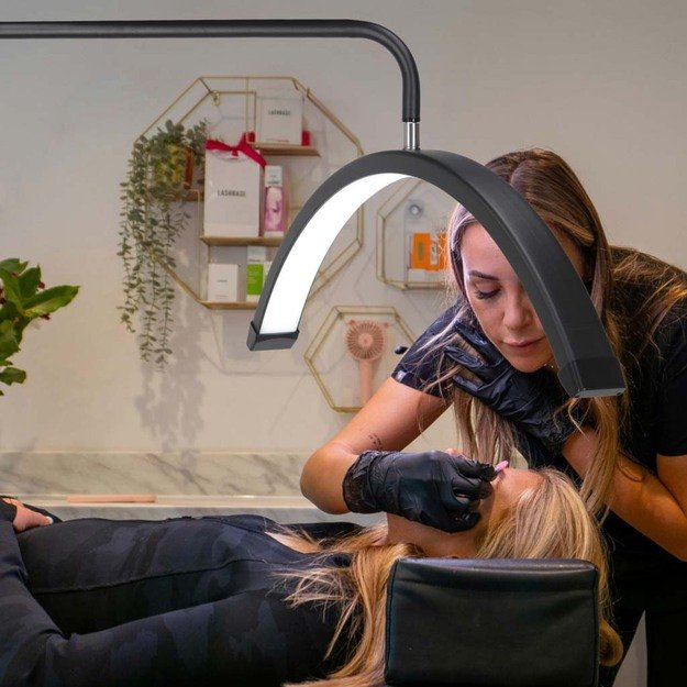 Blakstienų priauginimo lempa LED 36W reguliuojama kosmetikos be &scaron;e&scaron;ėlių lanko juoda 14