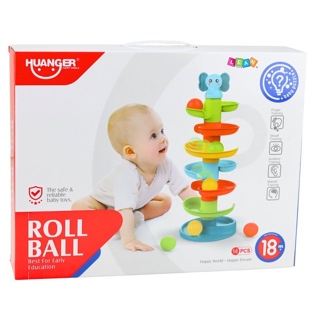 Sensorinis kamuoliukų čiuožyklos edukacinis bokštas su drambliu 3