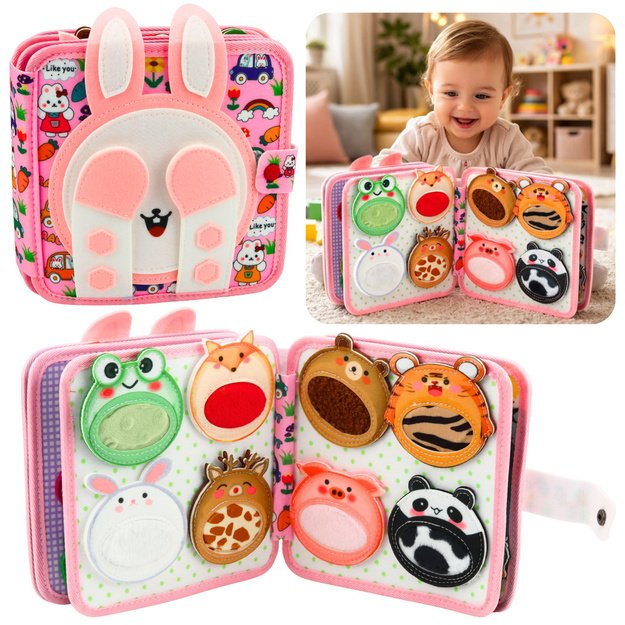 3D Felt Sensory Educational Book Pink Bunny