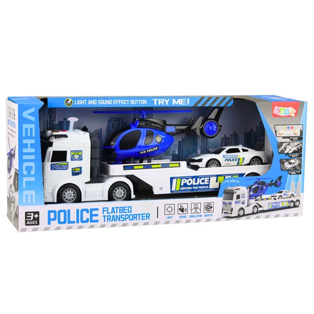 Police Truck Tow Truck Car Helicopter Lights Sound Set 6