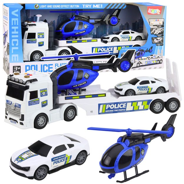 Police Truck Tow Truck Car Helicopter Lights Sound Set