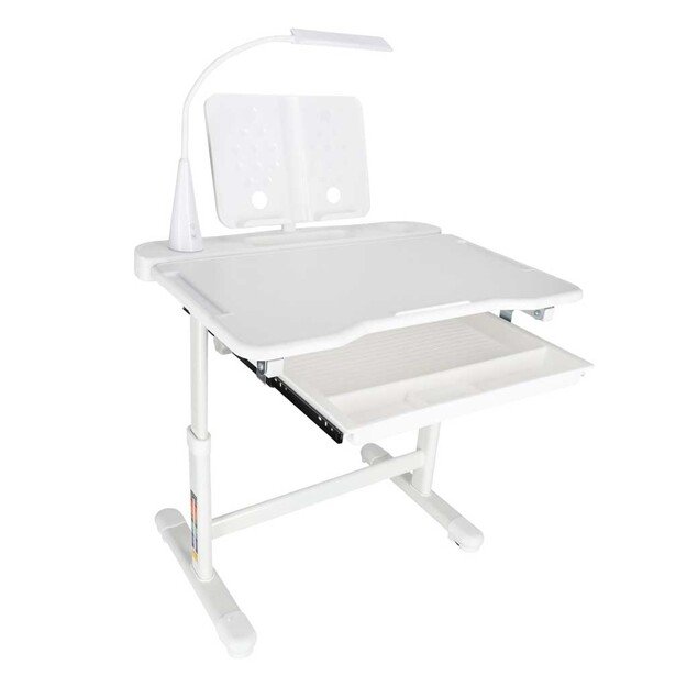 Vaikų mokyklinis ra&scaron;omasis stalas reguliuojama kėdė LED &scaron;viesa USB balta 3