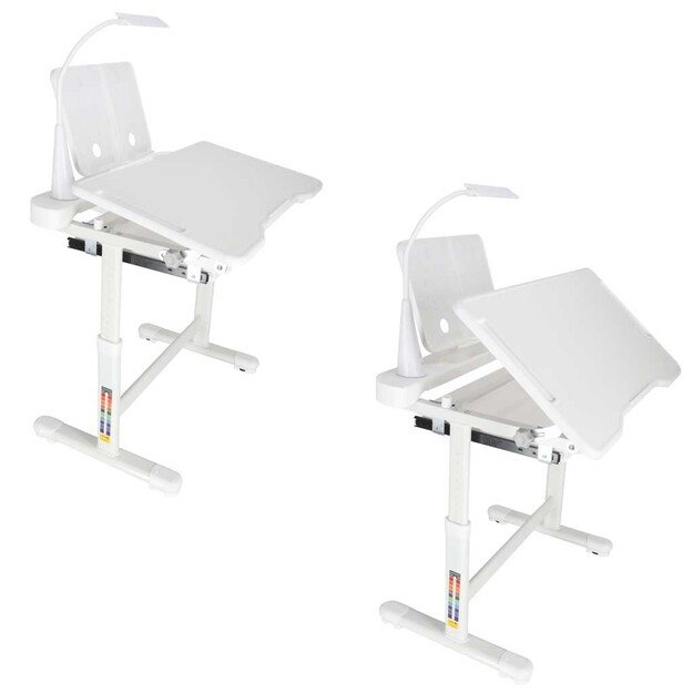 Vaikų mokyklinis ra&scaron;omasis stalas reguliuojama kėdė LED &scaron;viesa USB balta 6