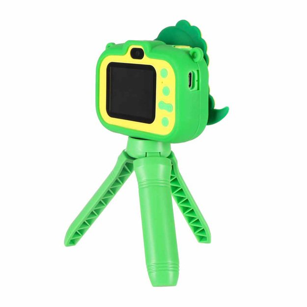 Vaiki&scaron;kas skaitmeninis fotoaparatas ant trikojo dinozauras žalias