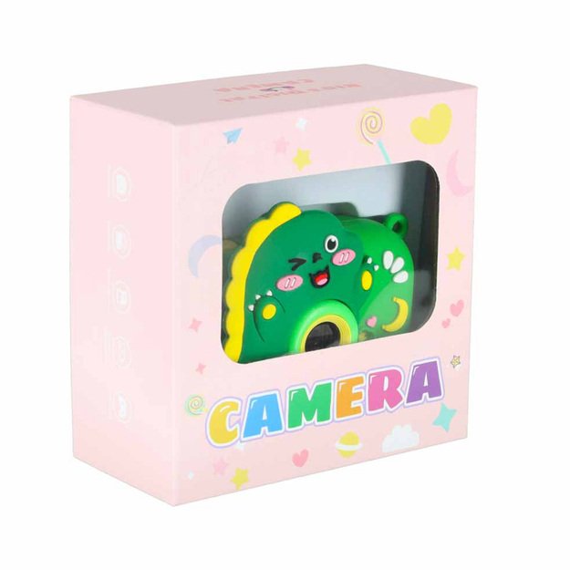 Vaiki&scaron;kas skaitmeninis fotoaparatas ant trikojo dinozauras žalias