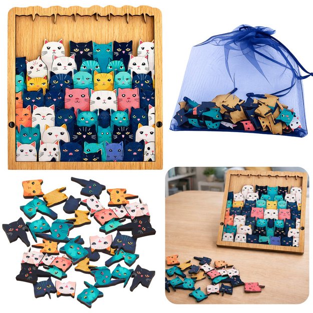 Medinė dėlionė Kačiukai Lavinanti dėlionė Rėmelių krepšys 62 vnt.