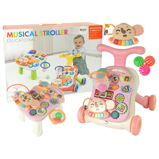 Interactive Pusher Walker Table 2in1 Pink