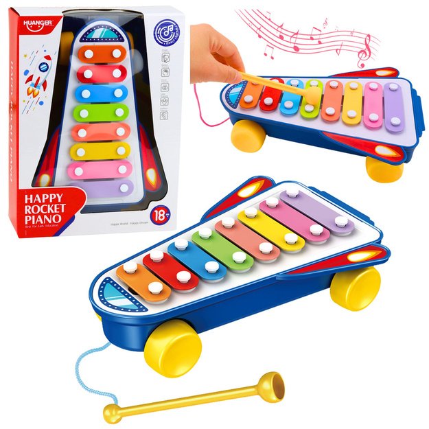 Children s Cymbals Rocket on Wheels Spaceship Baton Blue