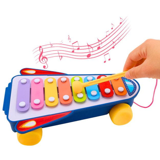 Children s Cymbals Rocket on Wheels Spaceship Baton Blue