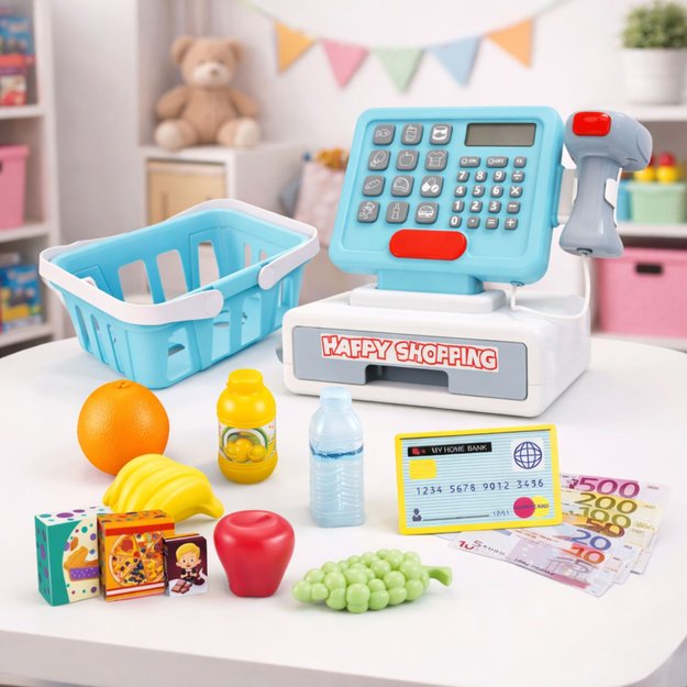 Interaktyvus kasos aparato skaitytuvas Krepšelis Maisto produktai Šviesos Garsai