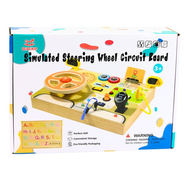 Interactive Manipulative Educational Wooden Steering Wheel Key Board