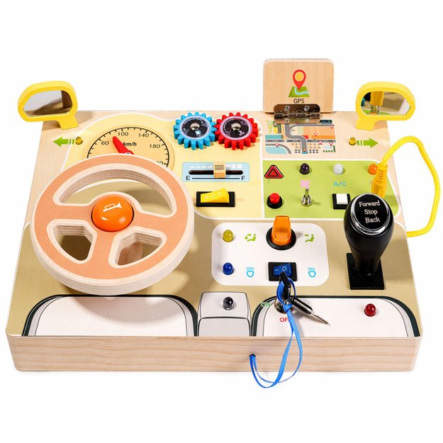 Interactive Manipulative Educational Wooden Steering Wheel Key Board