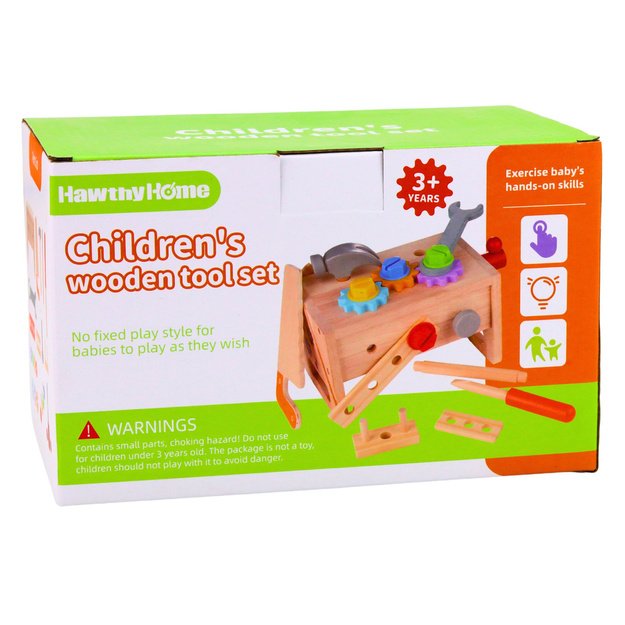 Wooden Toolbox Set for Children with Gears and Nuts