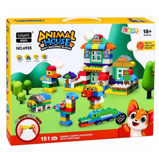 Soft Sensory Silicone Construction Blocks Animal House 151 pcs.