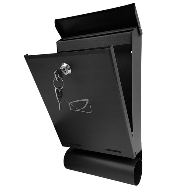 Mailbox for Letters and Newspapers, Black Galvanized Steel, 32.5x22.5x9.5cm