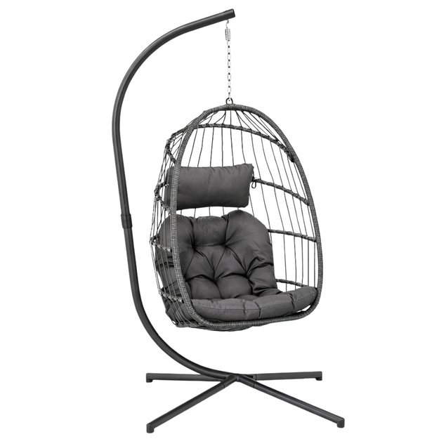 LEAN Hanging Rocking Chair Garden Cocoon Cushions Swing Brown Frame