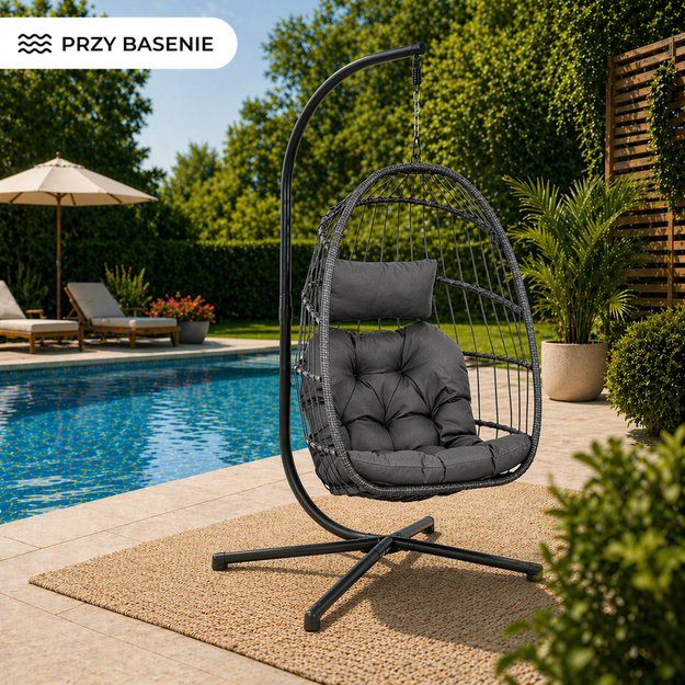 LEAN Hanging Rocking Chair Garden Cocoon Cushions Swing Brown Frame