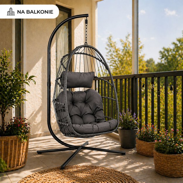 LEAN Hanging Rocking Chair Garden Cocoon Cushions Swing Brown Frame