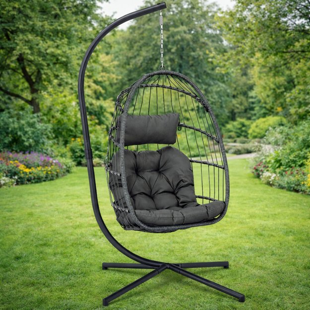 LEAN Hanging Rocking Chair Garden Cocoon Cushions Swing Brown Frame