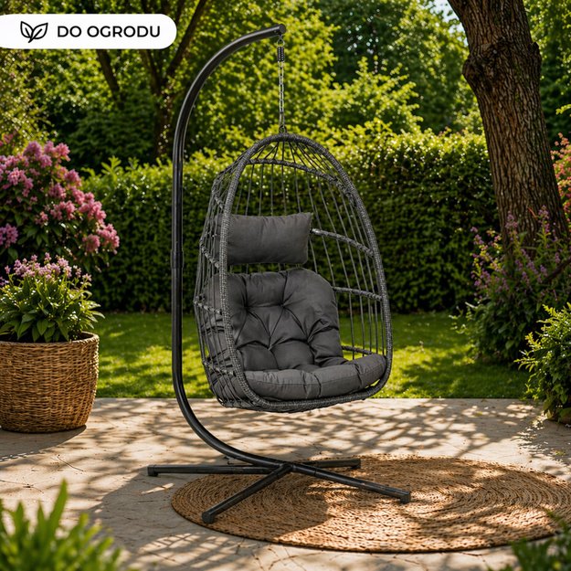 LEAN Hanging Rocking Chair Garden Cocoon Cushions Swing Brown Frame