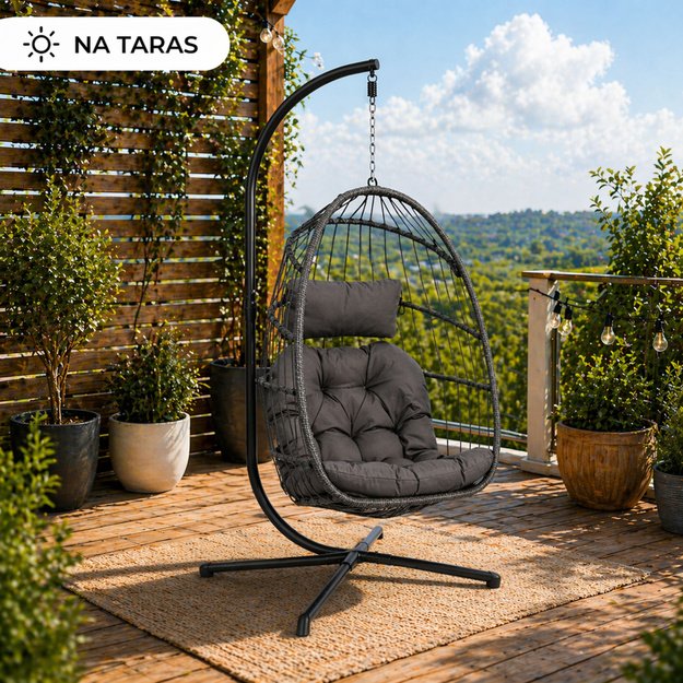 LEAN Hanging Rocking Chair Garden Cocoon Cushions Swing Brown Frame