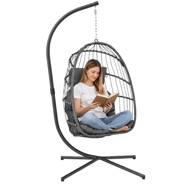 LEAN Hanging Rocking Chair Garden Cocoon Cushions Swing Brown Frame