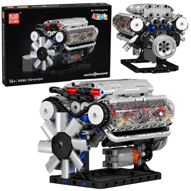 Construction Blocks V8 Engine Mechanical Model Moving Pistons 552 pcs.