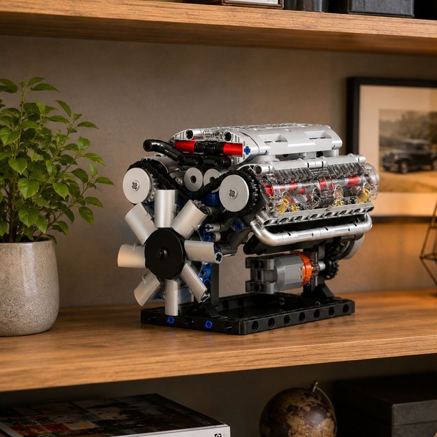 Construction Blocks V8 Engine Mechanical Model Moving Pistons 552 pcs.