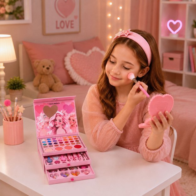 Makeup Cosmetics Case Set for Children Pink Box