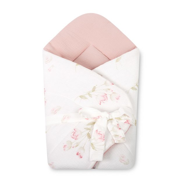 BABY WRAP MUSLIN 75x75 FLOWERS PINK